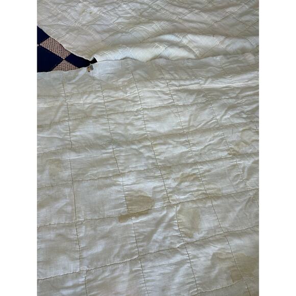 Vintage Hand Stitched Quilt Full Patchwork Square Block Polyester Masculine Read - Picture 5 of 8